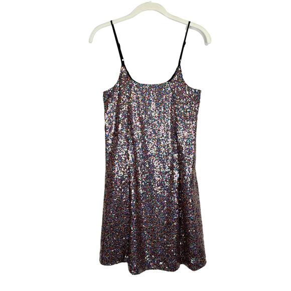 Melrose and Market Mini Dress Size S Black Rainbow Sequin Sleeveless Party Glam - Picture 1 of 8